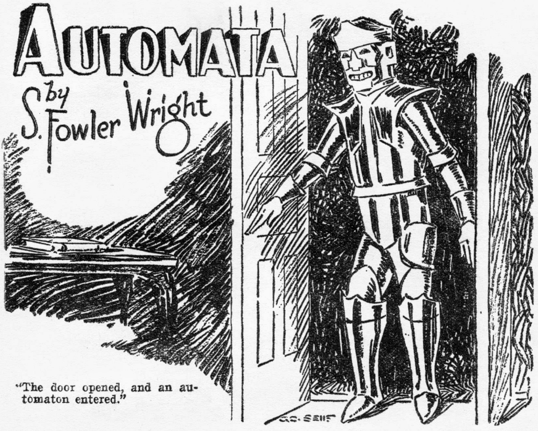 Image from the front page of S. Fowler Wright’s sci-fi story Automata (Wright, 1929), published in 1929.